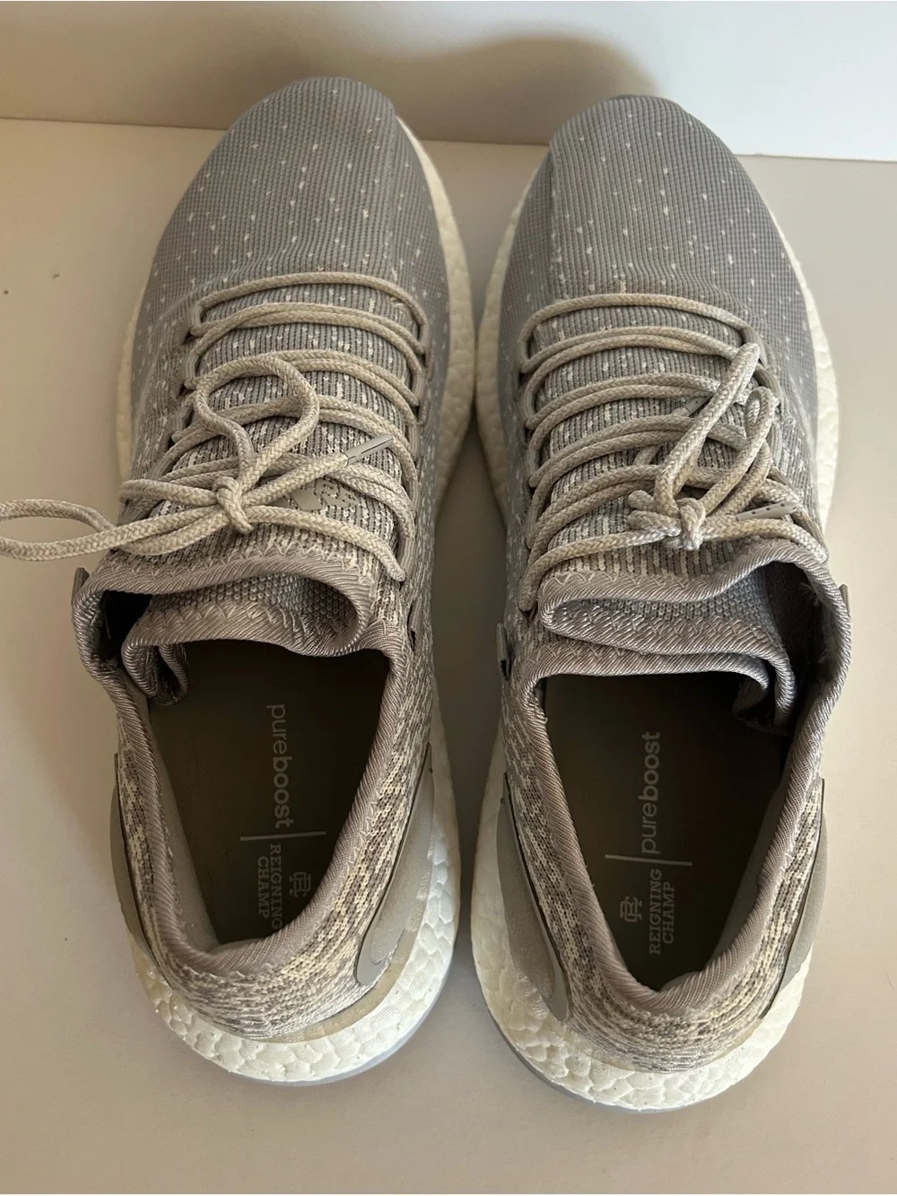 adidas White and Grey Pureboost Reigning Champ Running Shoes